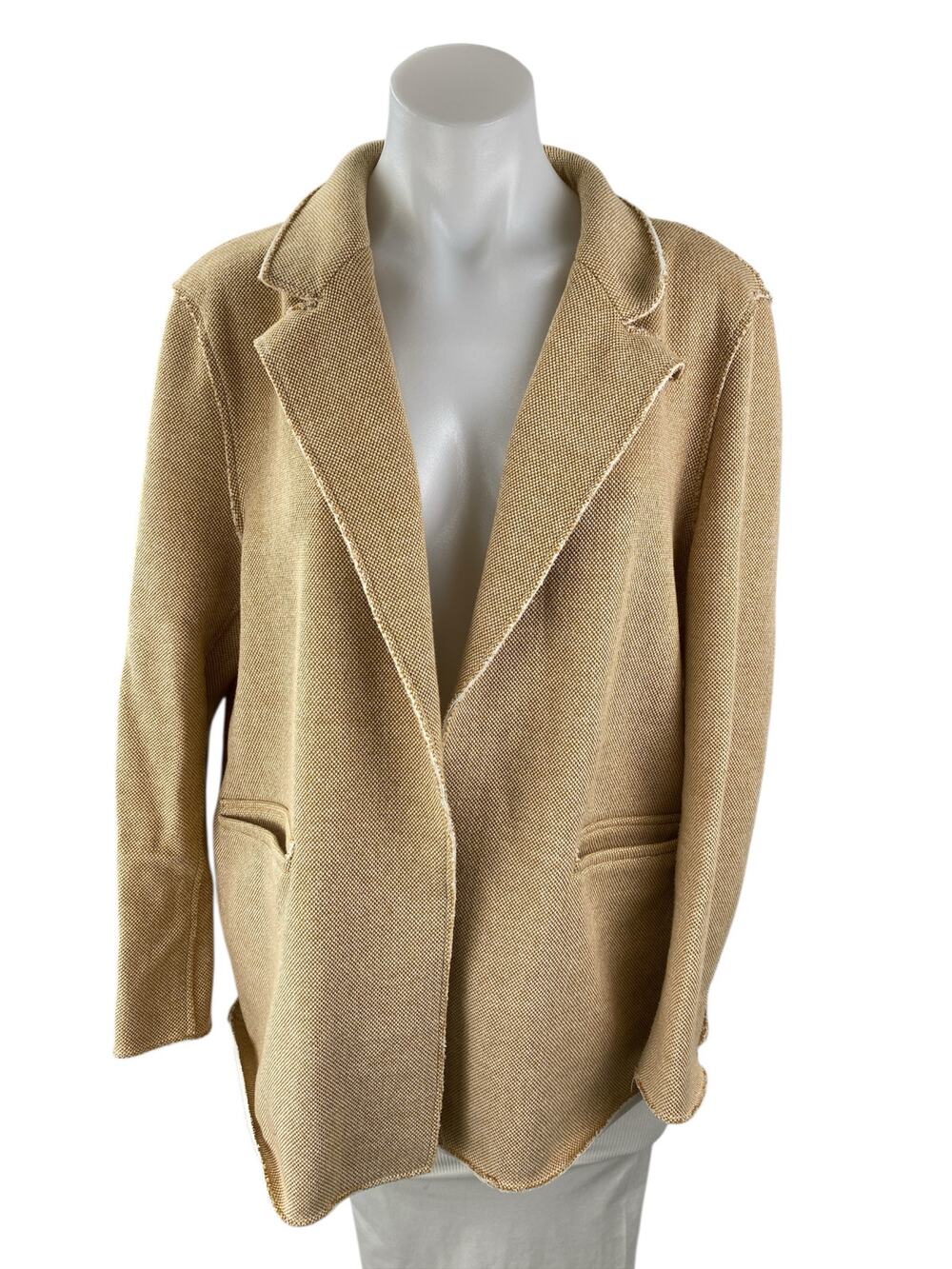 Topshop Women's Tan Beige Tweed Long Sleeve Pocket Blazer Coat Jacket Size 14